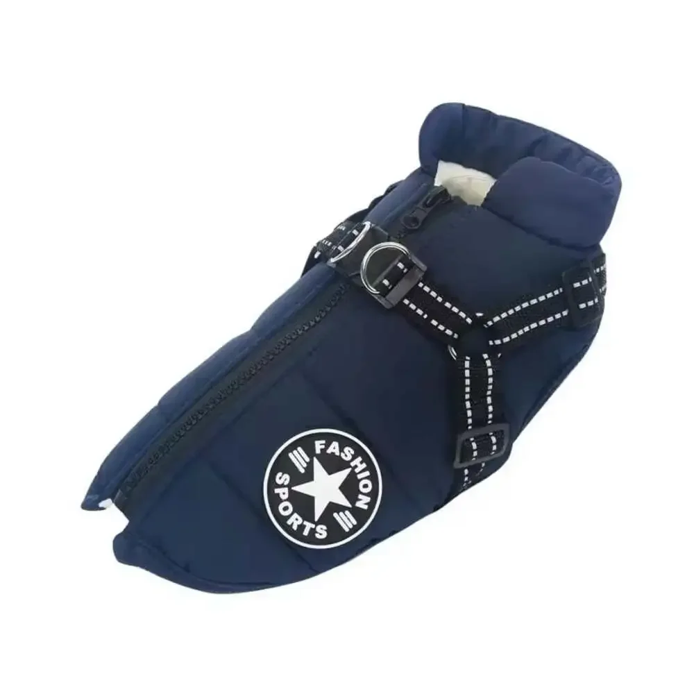 Large Pet Dog Jacket with Harness Winter Warm Dog Clothes for Labrador Waterproo